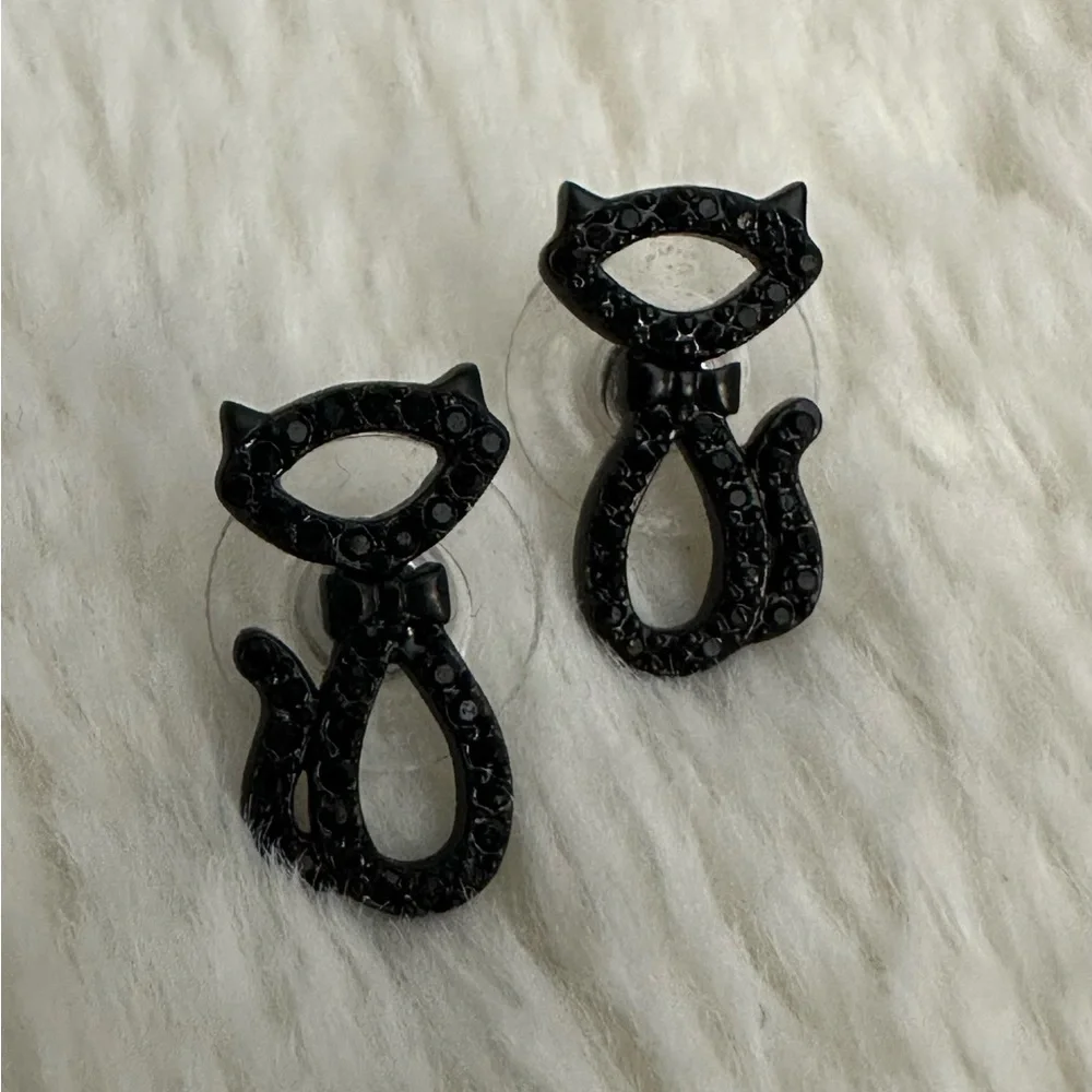 Kate Spade Jazz Things Up Pave Black Cat Necklace and Earrings - Picture 2 of 6